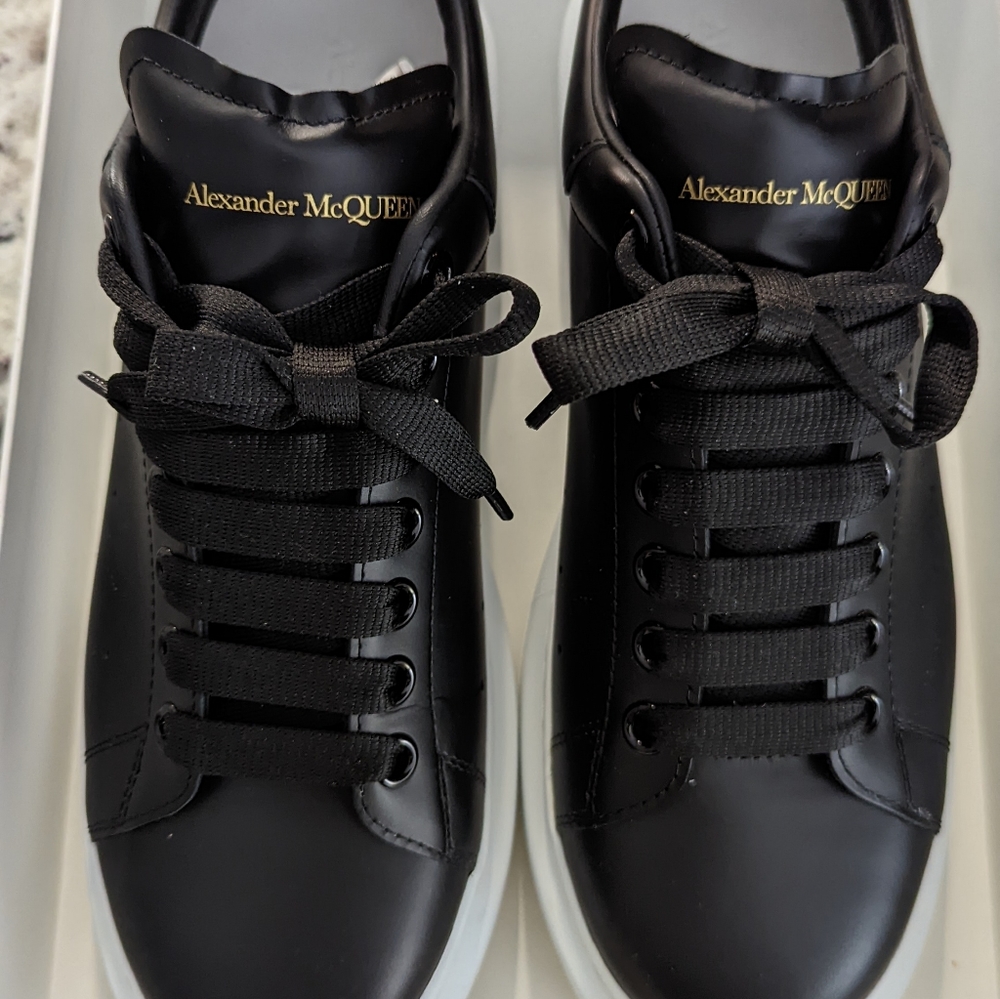 Alexander McQueen Black Leather Sneakers - Size 10 like new, in box (worn once)